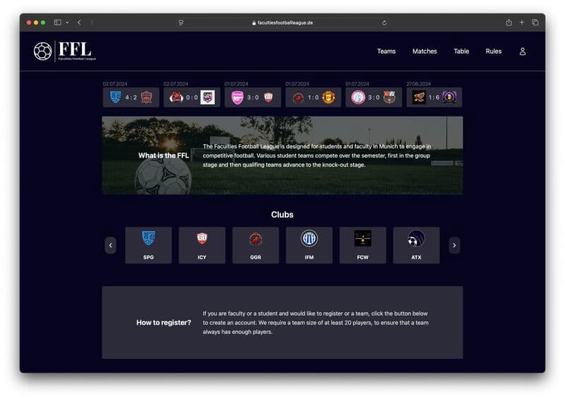 Faculties Football League Website and Management System